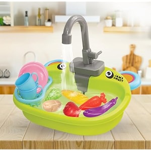amazon brand - jam amp honey kitchen play set for kids 2 years pretend play sink toy with running water water pump kitchen toy with utensils role play toys for girls bis certified green