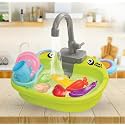 Amazon Brand - Jam &amp; Honey Kitchen Play Set for Kids 2+ Years, Pretend Play Sink Toy with Running Water, Water Pump Kitchen Toy with Utensils, Role Play Toys for Girls, BIS Certified, Green
