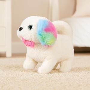 amazon brand - jam amp honey poochie puppy deluxe  15 cm electronic plush dog toy  sound-enabled  multicolor ears  soft amp huggable  bis certified  for kids 3 years