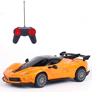 amazon brand - jam amp honey remote control car for kids  high-speed rc car with rechargeable lithium battery  type-c charging  led headlights  orange
