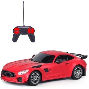 amazon brand - jam amp honey remote control car for kids  high-speed rc car with rechargeable lithium battery  type-c charging  led headlights  red