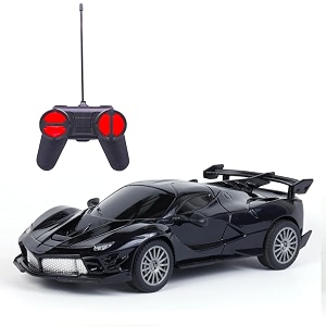 amazon brand - jam amp honey remote control car for kids  high-speed rc car with rechargeable lithium battery  type-c charging  led headlights  black