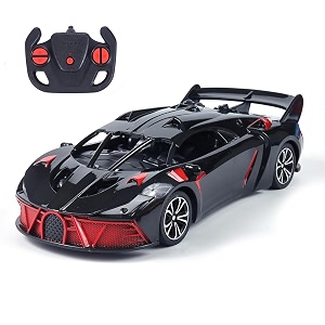amazon brand - jam amp honey remote control car for kids  high-speed rc car with rechargeable lithium battery  type-c charging  led headlights  blackampred