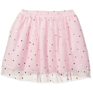 amazon brand - jam amp honey girls voluminous skirt with a glittery or heart print on the top layer and elastic waistband lined