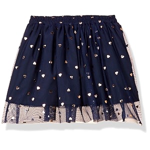 amazon brand - jam amp honey girls voluminous skirt with a glittery or heart print on the top layer and elastic waistband lined