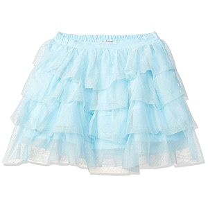 amazon brand - jam amp honey girls voluminous skirt with a glittery or heart print on the top layer and elastic waistband lined