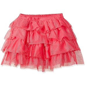 amazon brand - jam amp honey girls voluminous skirt with a glittery or heart print on the top layer and elastic waistband lined
