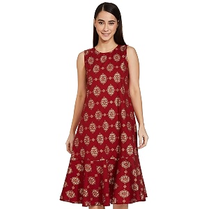 amazon brand - myx a-line sleeveless dress pag 101_golden jaal red_x-small