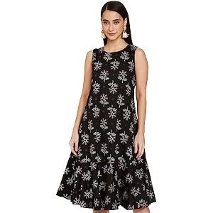 amazon brand - myx women rayon knee-length a-line dress available in plus sizes