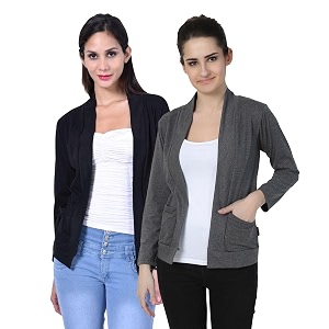 amazon brand - nora nico women39s cotton full sleeves front open casual shrugs with pockets-pack of 23-black-darkgrey xl