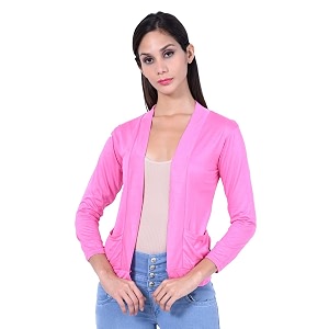 amazon brand - nora nico women39s cotton full sleeves jacket poncho summer shrug for ladies-pink m