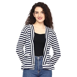 amazon brand - nora nico women39s cotton striped full sleeves jacket poncho summer shrug for ladies- xs navy-white