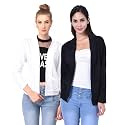 Amazon Brand - Nora Nico Women's Cotton Full Sleeves Front Open Casual Shrugs with Pockets-Pack of 2/3-Black-White, 2XL