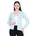 Nora Nico Women's Printed Cotton Shrug: Blue Floral Design, Front Open Style, Long Sleeves, Casual Summer Cover-Up, XXL