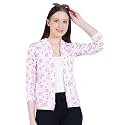 Nora Nico Women's Printed Cotton Shrug - Pink, S - Open Front Floral Design, Long Sleeve Jacket, Lightweight Summer Cover-Up, V Neck Casual Wear