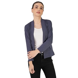 amazon brand - nora nico women39s cotton full sleeves jacket poncho summer shrug for ladies-navy melange 2xl