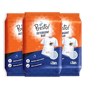 amazon brand - presto detergent bar  250g  12 count  4 bars each x pack of 3  tough on stains  gentle on fabrics  colour-safe  refreshing fragrance  gentle on hands