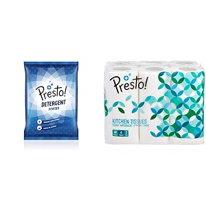 amazon brand - presto detergent powder - 8kg amp amazon brand - presto 2 ply kitchen tissuetowel paper roll - 6 rolls 60 pulls per roll