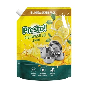 amazon brand - presto dishwash gel  lemon  5 l refill value pack  dishwash liquid  cuts through grease  safe on hands