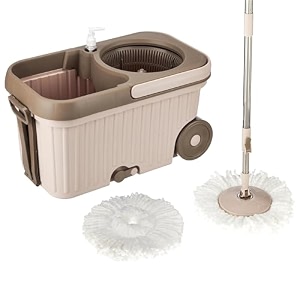 presto elite spin mop with bigger wheels and auto- fold handle chestnut 2 refills stainless steel microfiberchestnut