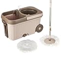 Presto! Elite Spin Mop with Bigger Wheels and Auto- Fold Handle, Chestnut, 2 Refills, Stainless Steel, Microfiber,Chestnut