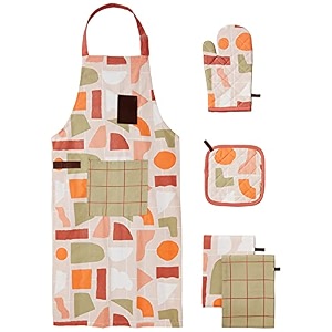 amazon brand - solimo 100 cotton kitchen apron and oven glove set pastel multicolour