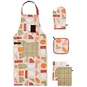 Amazon Brand - Solimo 100% Cotton Kitchen Apron and Oven Glove Set, Pastel (Multicolour)