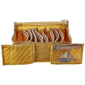 amazon brand - solimo cotton jewellery organiser box with pouch yellow cotton