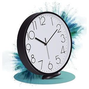amazon brand - solimo 8 inch plastic analog wall clock with embossed numbers black amp white quartz movement