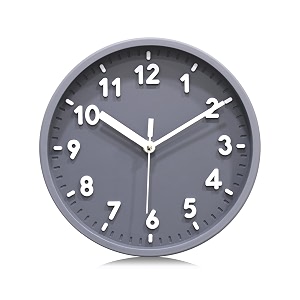 amazon brand - solimo 8 inch plastic analog wall clock with embossed numbers grey quartz movement