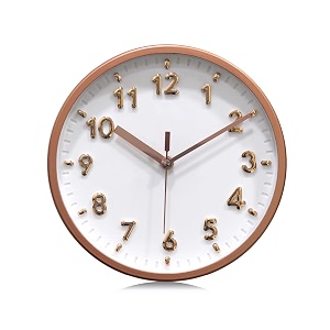 amazon brand - solimo 8 inch plastic analog wall clock with embossed numbers copper amp white quartz movement