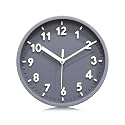 Amazon Brand - Solimo 8 Inch Plastic Analog Wall Clock with Embossed Numbers (Grey, Quartz Movement)