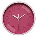 Amazon Brand - Solimo 8 Inch Plastic Analog Wall Clock with Embossed Numbers (White & Pink, Quartz Movement)