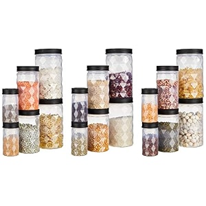 amazon brand - solimo airtight premium plastic storage container set 24 pieces diamond checkered pattern jars