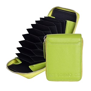 amazon brand - solimo andrew genuine leather rfid blocking card holder ultra strong stitching 10 card 2 currency holder 1 id window for men and women