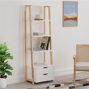 amazon brand - solimo ares engineered wood bookshelf 2 drawers and 4 shelves white finish