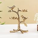 Amazon Brand - Solimo Metal Birds Tree Tea Light Candle Holder | Gold Finish | Decorative Centerpiece for Home, Living Room &amp; Puja | Good Luck Gift with Glass for Votive Candle (Candles Not Included)