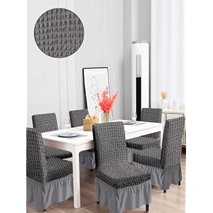 amazon brand - solimo bubble chair cover with skirt polyester and spandex fabric  pack of 6 grey