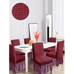 amazon brand - solimo bubble chair cover with skirt polyester and spandex fabric  pack of 6 maroon