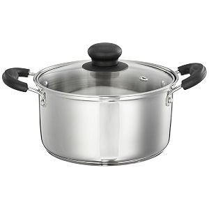 amazon brand - solimo stainless steel dutch oven with glass lid 2l  unique impact forged bottom  soft touch heat resistant handle