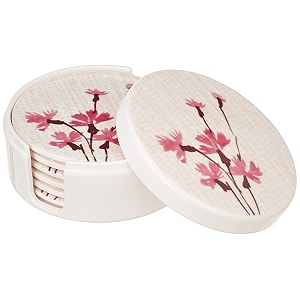 amazon brand - solimo classico set of 6 melamine coasters with stand 1010 cm plastic white