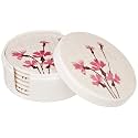 Amazon Brand - Solimo Classico Set of 6 Melamine coasters with stand (10*10 cm), Plastic, white