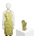 Amazon Brand - Solimo Cotton Kitchen Apron and Oven Glove Set, Fern (Green)