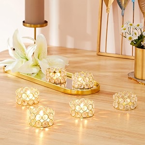 amazon brand - solimo crystal tealight candle holder  votives bowl for home dcor amp gifting pack of 6  6 x 6 x 35 cm each  gold finish