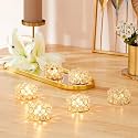 Amazon Brand - Solimo Crystal Tealight Candle Holder | Votives Bowl for Home Décor &amp; Gifting (Pack of 6) | 6 x 6 x 3.5 cm Each | Gold Finish