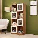 Amazon Brand - Solimo Cube Polycarbonate Sheet Engineered Wood Open &amp; Closed Bookshelf | Display Unit | Open 4 Shelves &amp; 4 Door Cabinet Storage for Home &amp; Office|1 Yrs Warranty (Leon Teak, Knock Down)