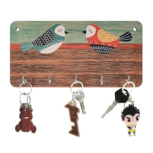 amazon brand - solimo designer wall mount wooden key holder for home birds  5 hooks