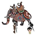 Amazon Brand - Solimo Designer Wall Mount Wooden Key Holder for Home| Elephant Design | 4 Hooks