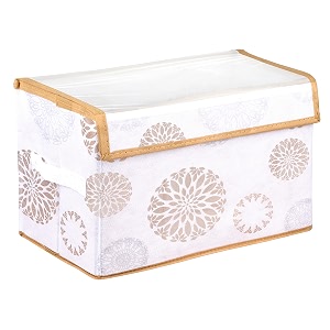 amazon brand - solimo drawer storage box  clothes drawer organizer with handle  transparent lid with velcro  wardrobe organizer for books  gola-print storage box white