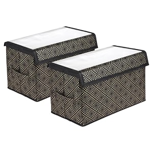 amazon brand - solimo drawer storage box  clothes drawer organizer with handle  transparent lid with velcro  wardrobe organizer for books golden-dot storage black pack of 2 non-woven clothing